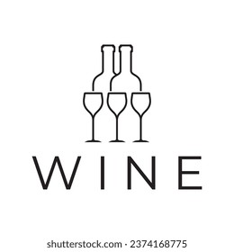Wine logo with wine glasses and bottles.for night clubs,bars,cafe and wine shops.