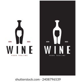 Wine logo with wine glasses and bottles.for night clubs,bars,cafe and wine shops.