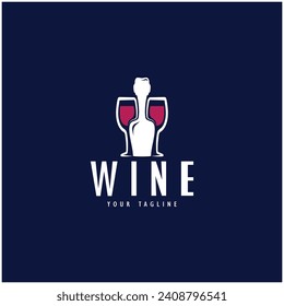 Wine logo with wine glasses and bottles.for night clubs,bars,cafe and wine shops.
