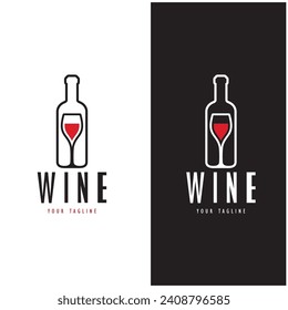 Wine logo with wine glasses and bottles.for night clubs,bars,cafe and wine shops.