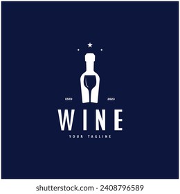 Wine logo with wine glasses and bottles.for night clubs,bars,cafe and wine shops.