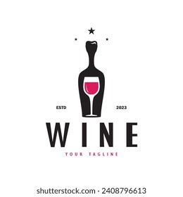 Wine logo with wine glasses and bottles.for night clubs,bars,cafe and wine shops.