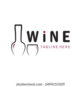 Wine logo with wine glasses and bottles.for night clubs,bars,cafe and wine shops.