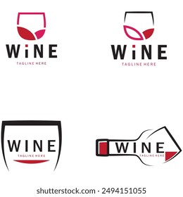 Weinlogo mit Weingläsern und -flaschen. Für Nachtclubs, Bars, Cafés und Weinläden.