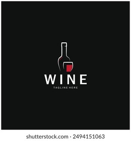 Logotipo de vino con copas de vino y botellas. para discotecas, bares, cafeterías y tiendas de vino.