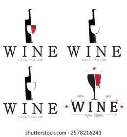 Wine logo with wine glasses and bottles.for night clubs,bars,cafe and wine shops.