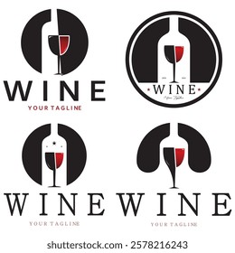 Wine logo with wine glasses and bottles.for night clubs,bars,cafe and wine shops.