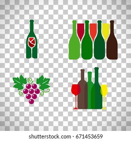 Wine logo with grape set isolated on transparent background. Vector illustration
