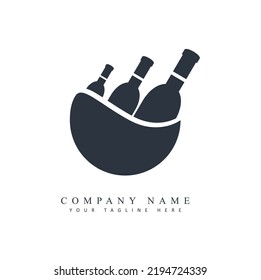 wine logo. illustration of three Wine Bottles on a glass with Logo Design Inspiration. illustration.