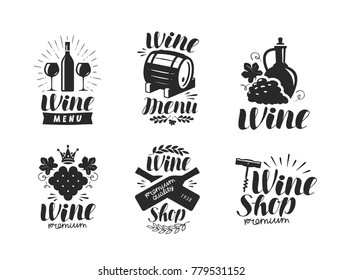 Wine logo or label. Winery, drink symbol. Typographic design vector illustration