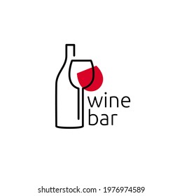 Wine logo. Logo for a liquor store, restaurant, or bar. Logo glass and bottle of wine with the inscription "wine bar". Vector illustration of the symbol.