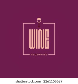 Wine logo monogram with wine glass on wine background