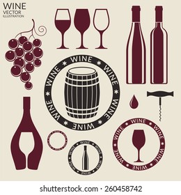 Wine. Logo. Red wine on gray background. Vector illustration