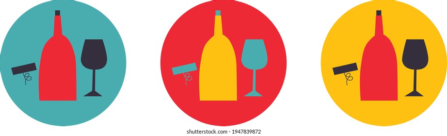 Wine logo set for shops, packaging and advertising. Abstract flat stickers, emblems and labels for alcohol drinks. Graphic design editable for your design.