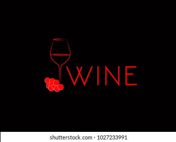 Wine logo templates Bottle, glass, bunch of grapes. Vector illustration