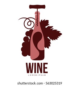 Wine logo templates. Bottle, glass, bunch of grapes. Vintage style wine badges and labels. Vector illustration isolated on white background.