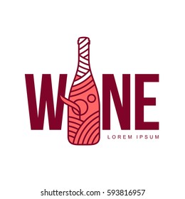 Wine logo templates for your design. Bottle, glass, bunch of grapes. Wine badges, labels. banners, advertisements, brochures, business templates. Vector illustration isolated on white background.