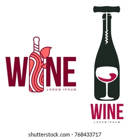 Wine logo templates for your design. Bottle, glass, bunch of grapes. Wine badges, labels. banners, advertisements, brochures, business templates. Vector illustration isolated on white background