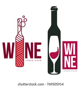 Wine logo templates for your design. Bottle, glass, bunch of grapes. Wine badges, labels. banners, advertisements, brochures, business templates. Vector illustration isolated on white background