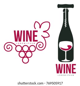 Wine logo templates for your design. Bottle, glass, bunch of grapes. Wine badges, labels. banners, advertisements, brochures, business templates. Vector illustration isolated on white background