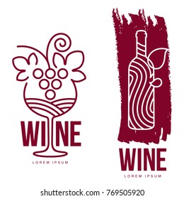 Wine logo templates for your design. Bottle, glass, bunch of grapes. Wine badges, labels. banners, advertisements, brochures, business templates. Vector illustration isolated on white background