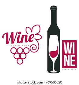 Wine logo templates for your design. Bottle, glass, bunch of grapes. Wine badges, labels. banners, advertisements, brochures, business templates. Vector illustration isolated on white background