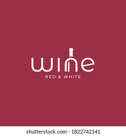 Wine logo with wine text and bottle on red background