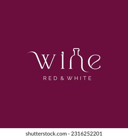 Wine logo with wine text and bottle on red background