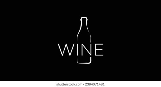 Wine Logo with Wine text and bottle. Wine Bottle Vector Illustration.
