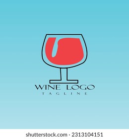 Wine logo with transparent glass filled with red wine
