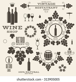 Wine logo vintage style. Retro wine emblem on gray background. Vintage icon for wine shop