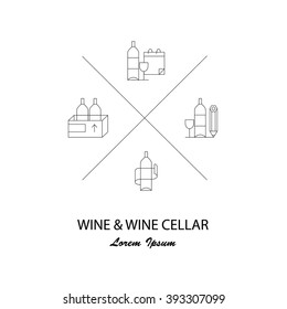 Wine logotypes. Set of design elements for wineries, restaurants and wine shops. Logo or label for wine and winery. Vineyard symbols collection including bottle, glass, grape, corckscrew.