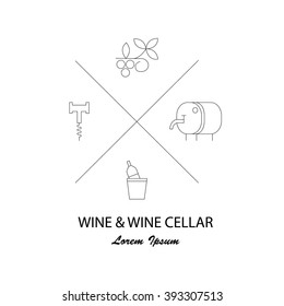 Wine logotypes. Set of design elements for wineries, restaurants and wine shops. Logo or label for wine and winery. Vineyard symbols collection including bottle, glass, grape, corckscrew.