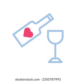 Wine love icon duotone blue pink style valentine illustration vector element and symbol perfect.