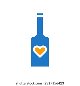 Icono de amor del vino sólido estilo naranja azul valentina ilustración elemento vector y símbolo perfecto.