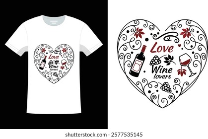 Wine Lovers Heart Collage Design – Romantic Valentine's Day Vintage Style Illustration