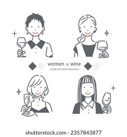 wine lovers, simple and stylish women illustrations