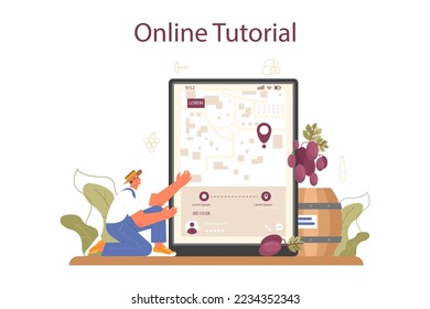 Wine maker online service or platform. Reciepe development, exposure and samping, grape selection. Online tutorial. Flat vector illustration