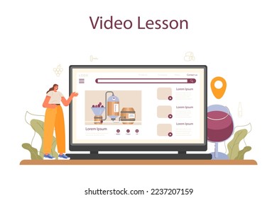 Wine maker online service or platform. Reciepe development, exposure and samping, grape selection. Video lesson. Flat vector illustration