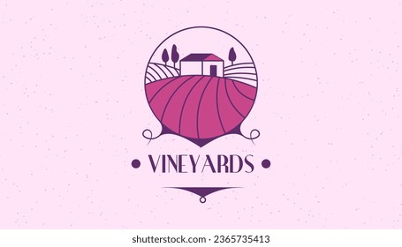 Wine making and brewing process, isolated vineyards and farms with meadows and fields with grapes. Alcoholic beverages and drinks, agriculture and production of alcohol. Vector in flat styles