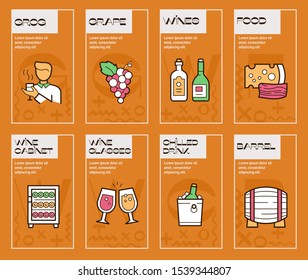 Wine making color linear icons set. Winemaking thin line illustrations pack. Winery outline drawings. Wine tasting, degustation. Wine production technology contour vector symbols collection