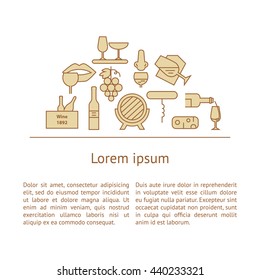 Wine making process banner with place for text. Modern outline style. Can be used for wine shop, wine company and club, for typographic purpose