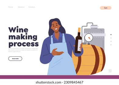 Wine making process landing page design template for online service of winery factory production