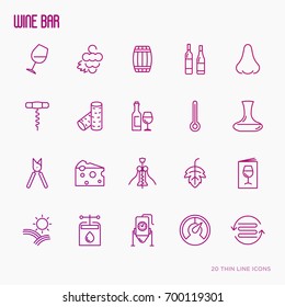 Wine making and winery thin line icons. Vector illustration for menu of natural alcohol drinks.