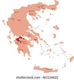 Wine map of the region of Patras in Greece