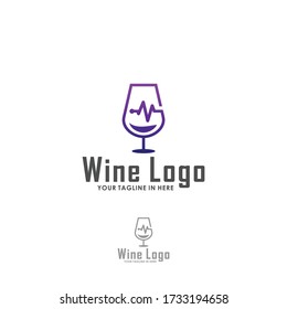 wine medicine logo concept design template, pulse and wine logo design template