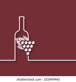 wine menu with bottle and grapes - vector illustration. eps 10
