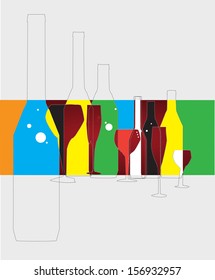Wine menu card design with glass background