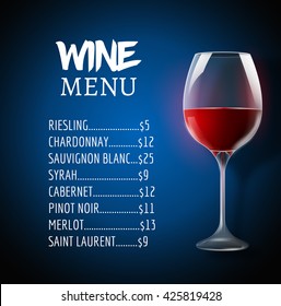 Wine menu card design template. Wine list template layout.