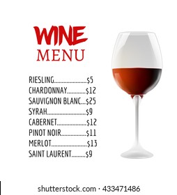 Wine menu card design template. Wine list template layout.